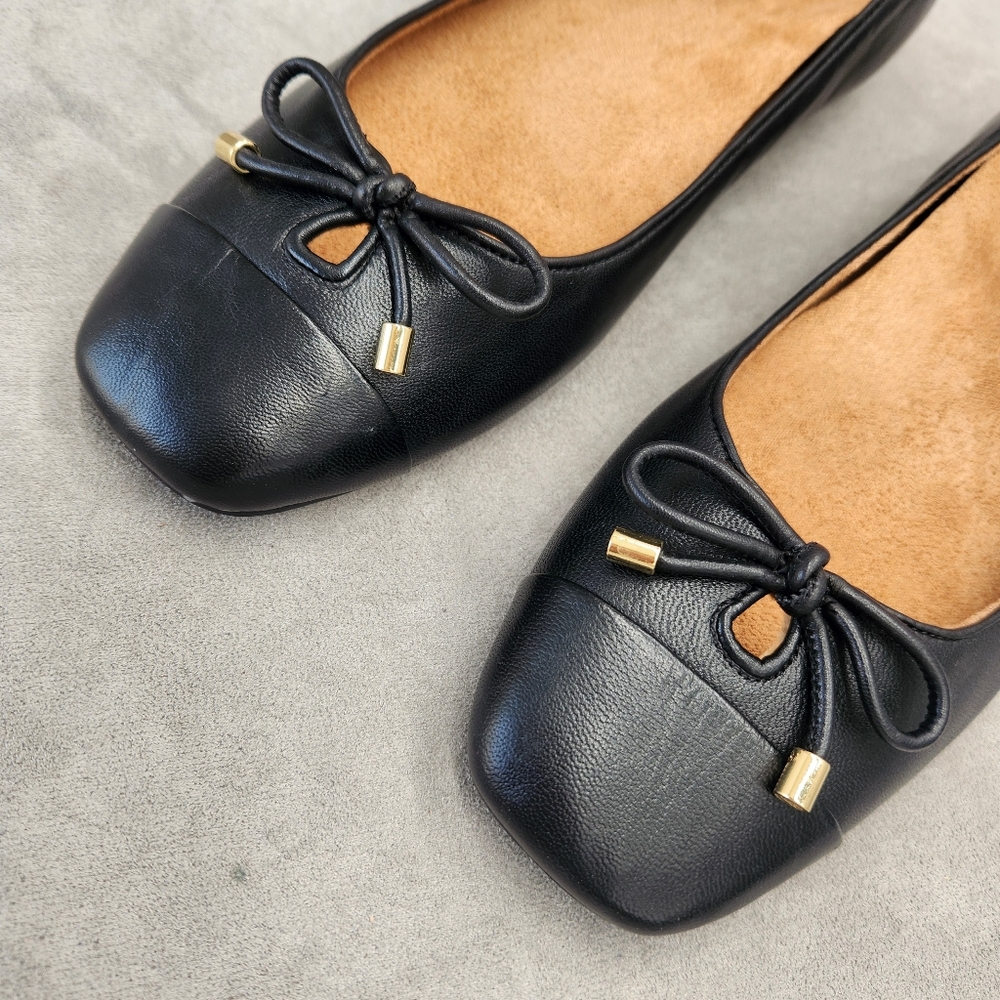Vionic Ballet Flats 9.5 Black Leather Klara Bow Logo Arch Support Comfy New $150 - Picture 10 of 16